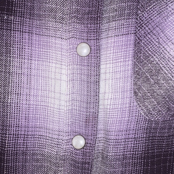 Tractr western purple plaid Pearl buttons pocket long sleeve button down shirt - Picture 5 of 8